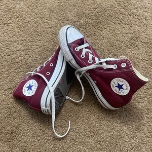 Maroon high top converse